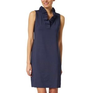 Gretchen Scott Navy Ruffle Neck Sleeveless Dress, Small, Grandmillenial preppy